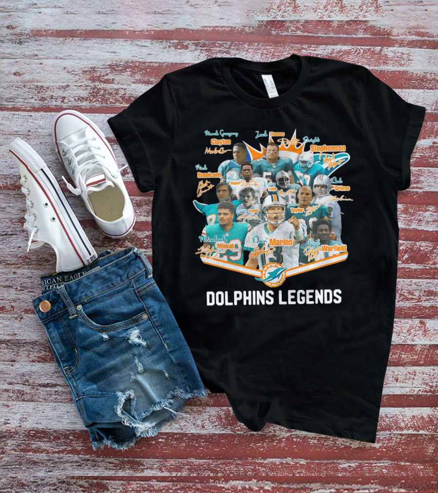 Dolphins Legends Marino Minkah Stephenson Buoniconti Warfield Gase Griese Taylor Thomas Clayton Mandich T-Shirt
