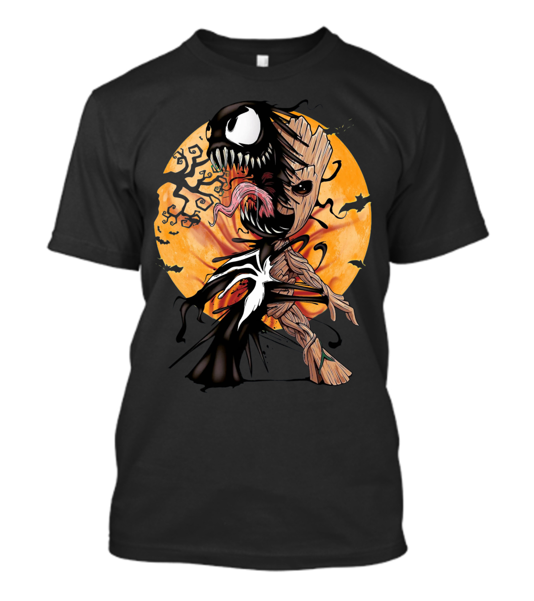 Baby Groot Venom Symbiote Halloween Moon Scene T-Shirt