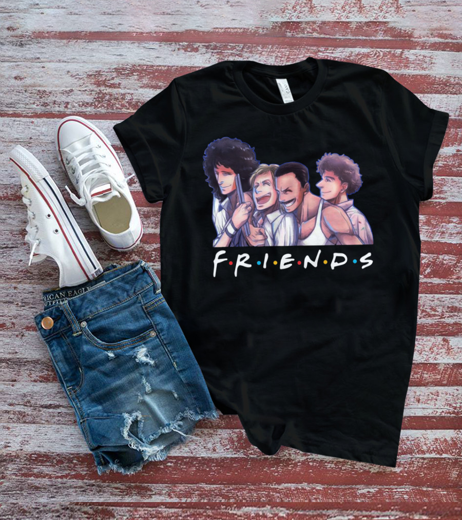 Queen Band Members Anime Style Friends Logo Mashup T-Shirt