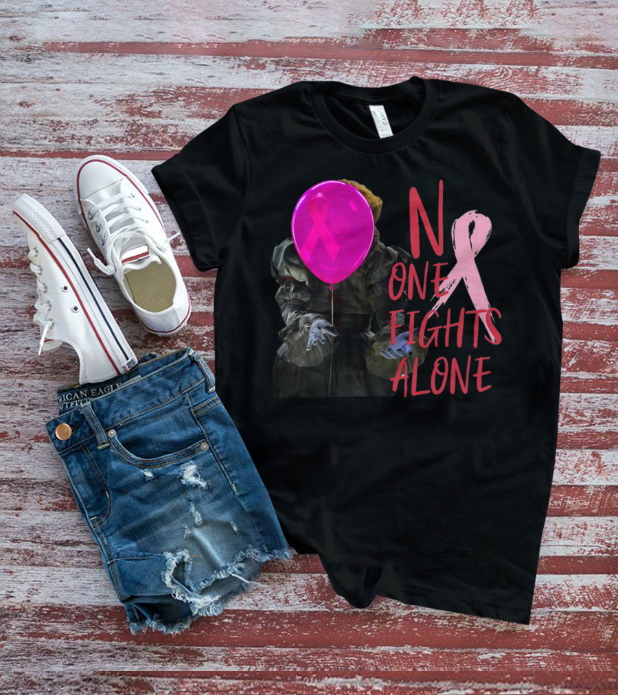 Pennywise No One Fights Alone Breast Cancer Awareness Pink Ribbon Balloon T-Shirt
