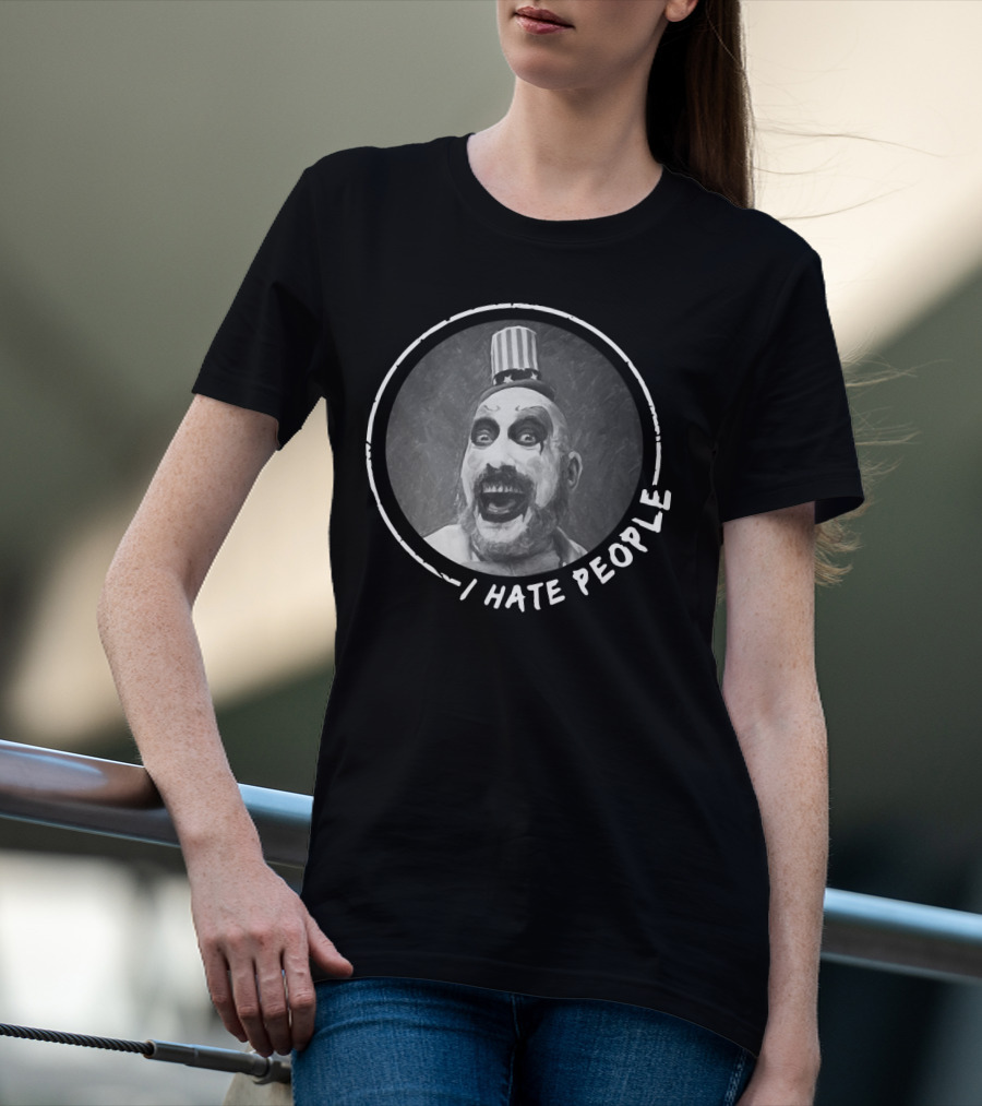 Captain Spaulding I Hate People Clown With Patriotic Hat And Grinning Expression T-Shirt