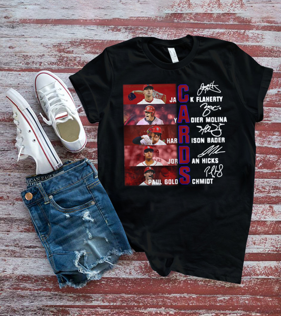 Cards Jack Flaherty Yadier Molina Harrison Bader Jordan Hicks Paul Goldschmidt T-Shirt