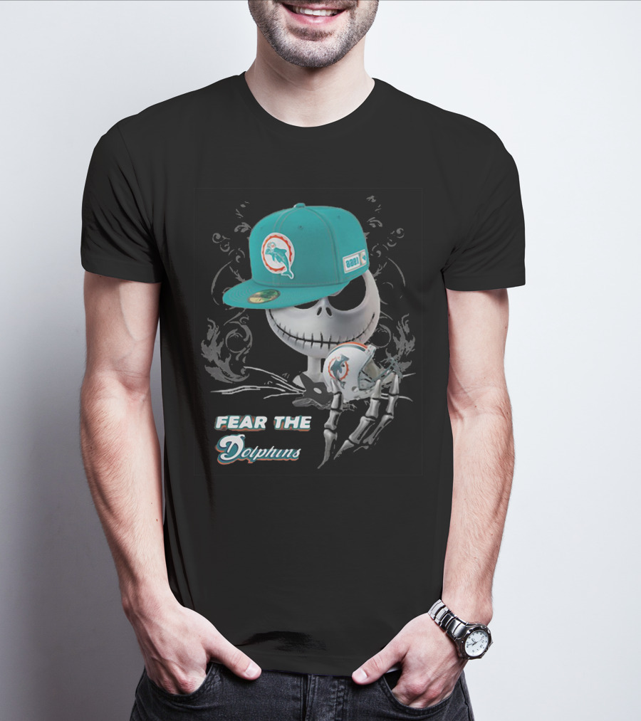 Fear The Dolphins Jack Skellington Miami Dolphins T-Shirt