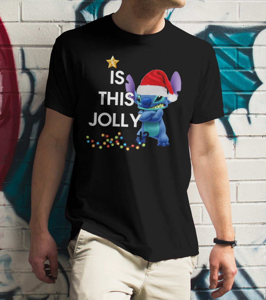 Is This Jolly Enough? Stitch With Santa Hat And Christmas Lights T-Shirt