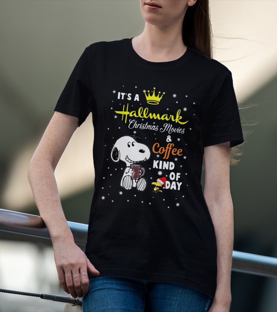 Snoopy Hallmark Christmas Movies And Coffee Kind Of Day Snowflakes T-Shirt