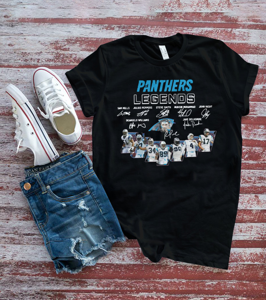 Panthers Legends Sam Mills Julius Peppers Steve Smith Muhsin Muhammad John Kasay Deangelo Williams Jake Delhomme T-Shirt