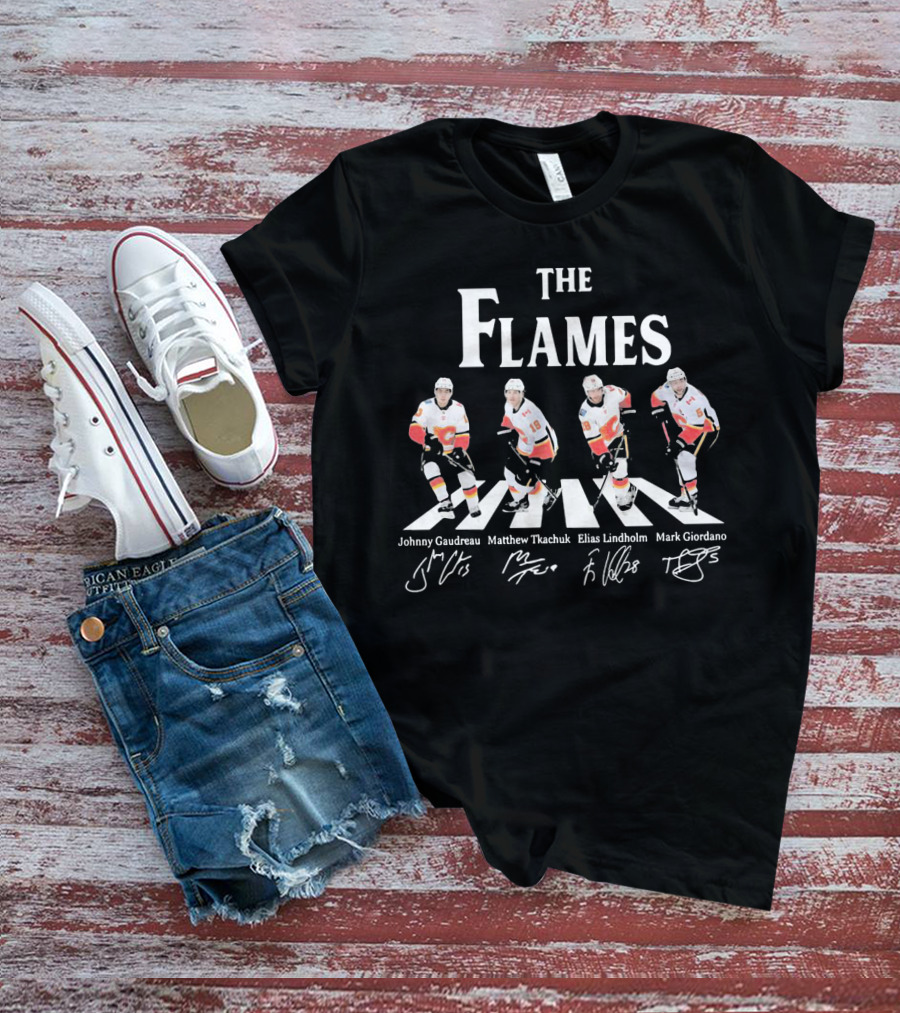 The Flames Johnny Gaudreau Matthew Tkachuk Elias Lindholm Mark Giordano Hockey Players Abbey Road T-Shirt