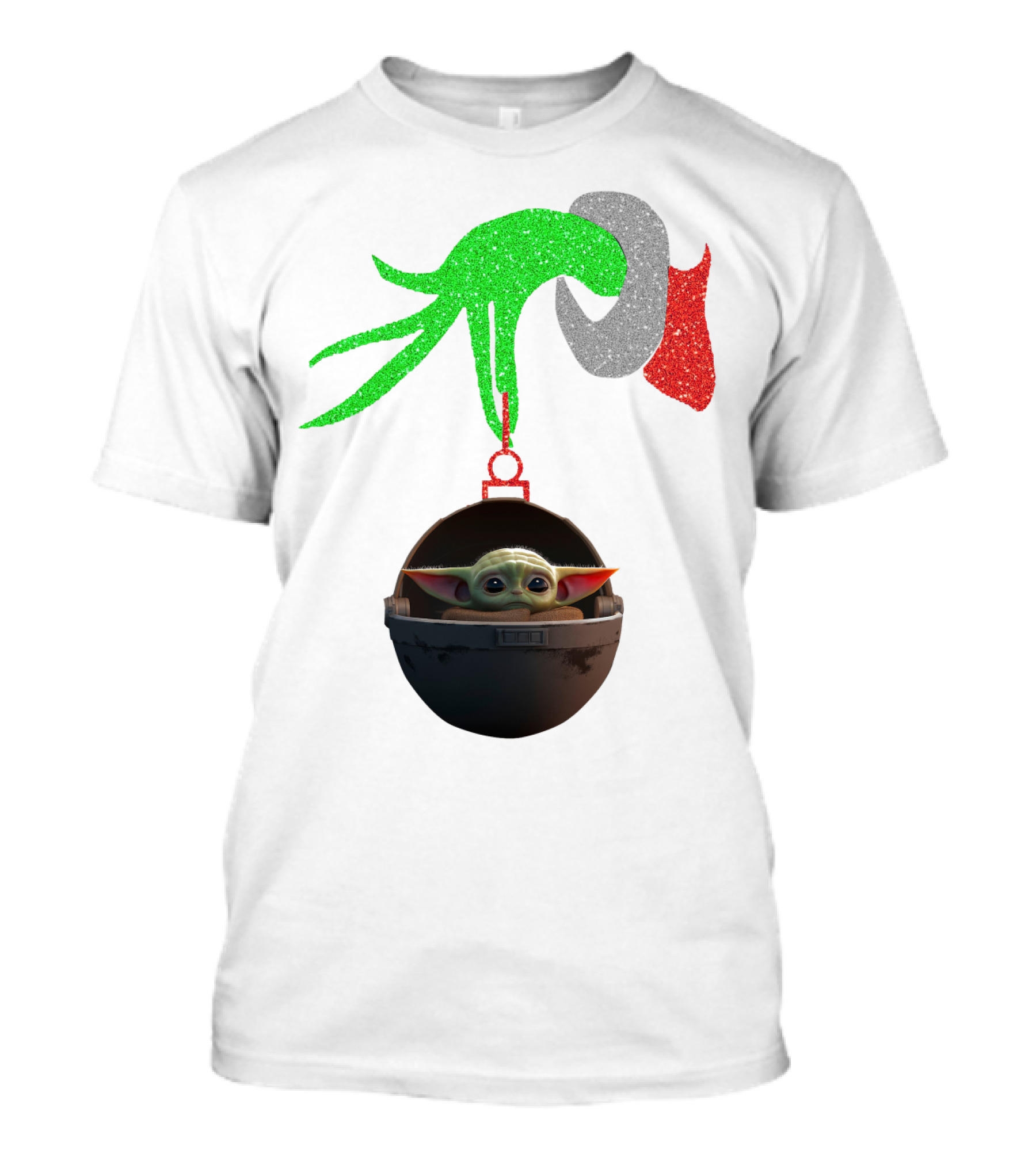 Grinch Hand Glitter Holding Baby Yoda T-Shirt