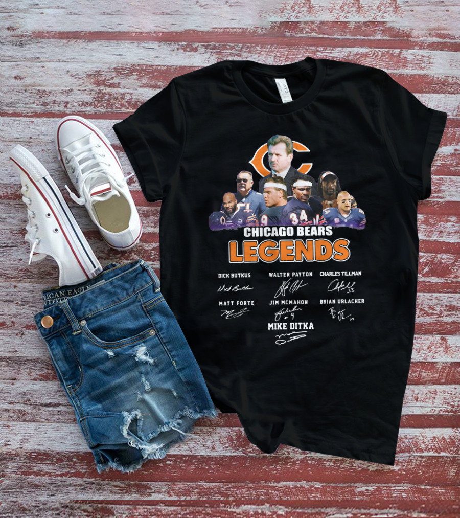Chicago Bears Legends Dick Butkus Walter Payton Charles Tillman Matt Forte Jim Mcmahon Brian Urlacher Mike Ditka T-Shirt