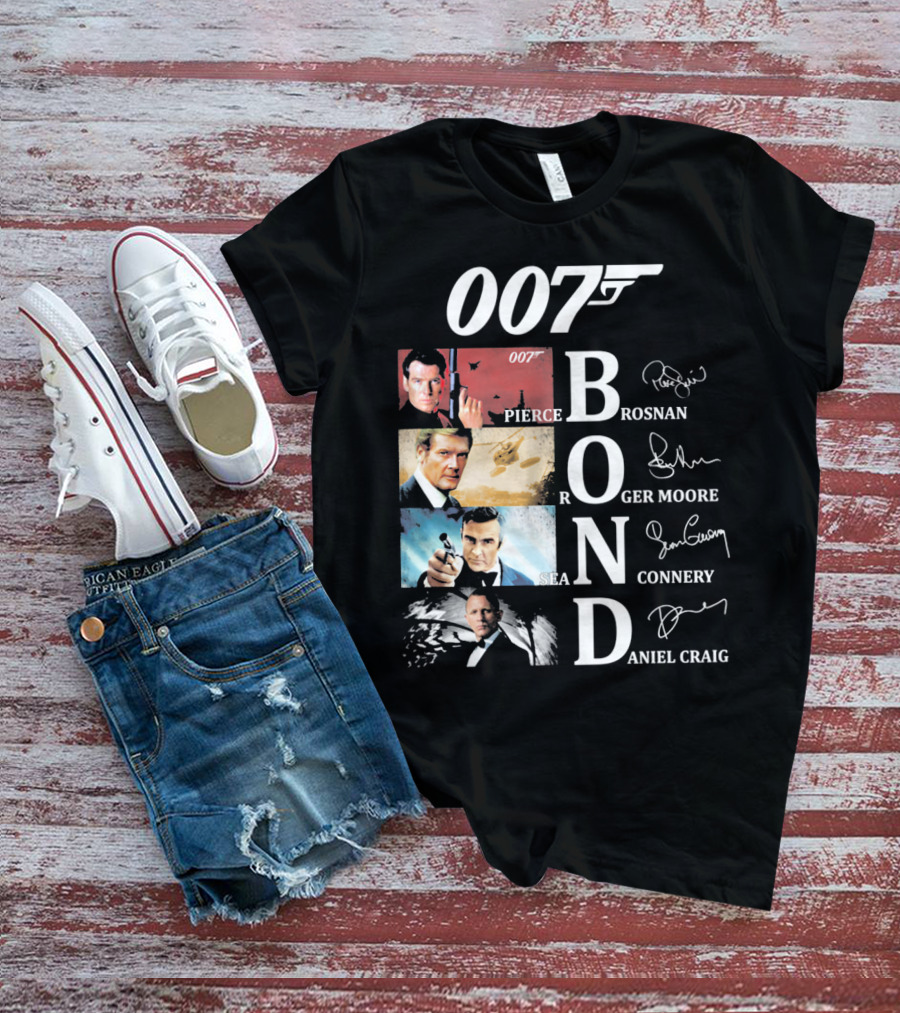 Bond Evolution Pierce Brosnan Roger Moore Sean Connery Daniel Craig T-Shirt