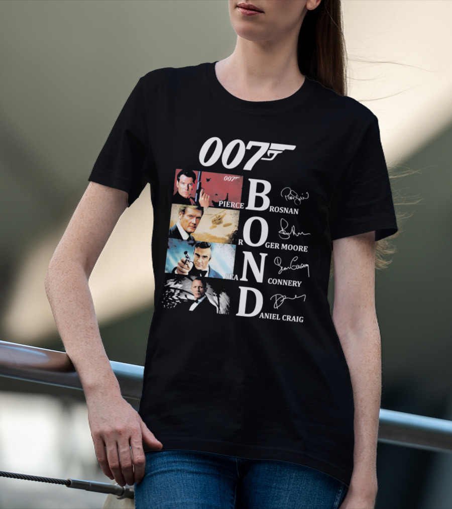 Bond Evolution Pierce Brosnan Roger Moore Sean Connery Daniel Craig T-Shirt