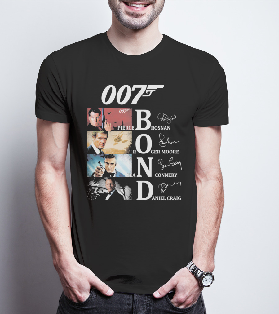 Bond Evolution Pierce Brosnan Roger Moore Sean Connery Daniel Craig T-Shirt