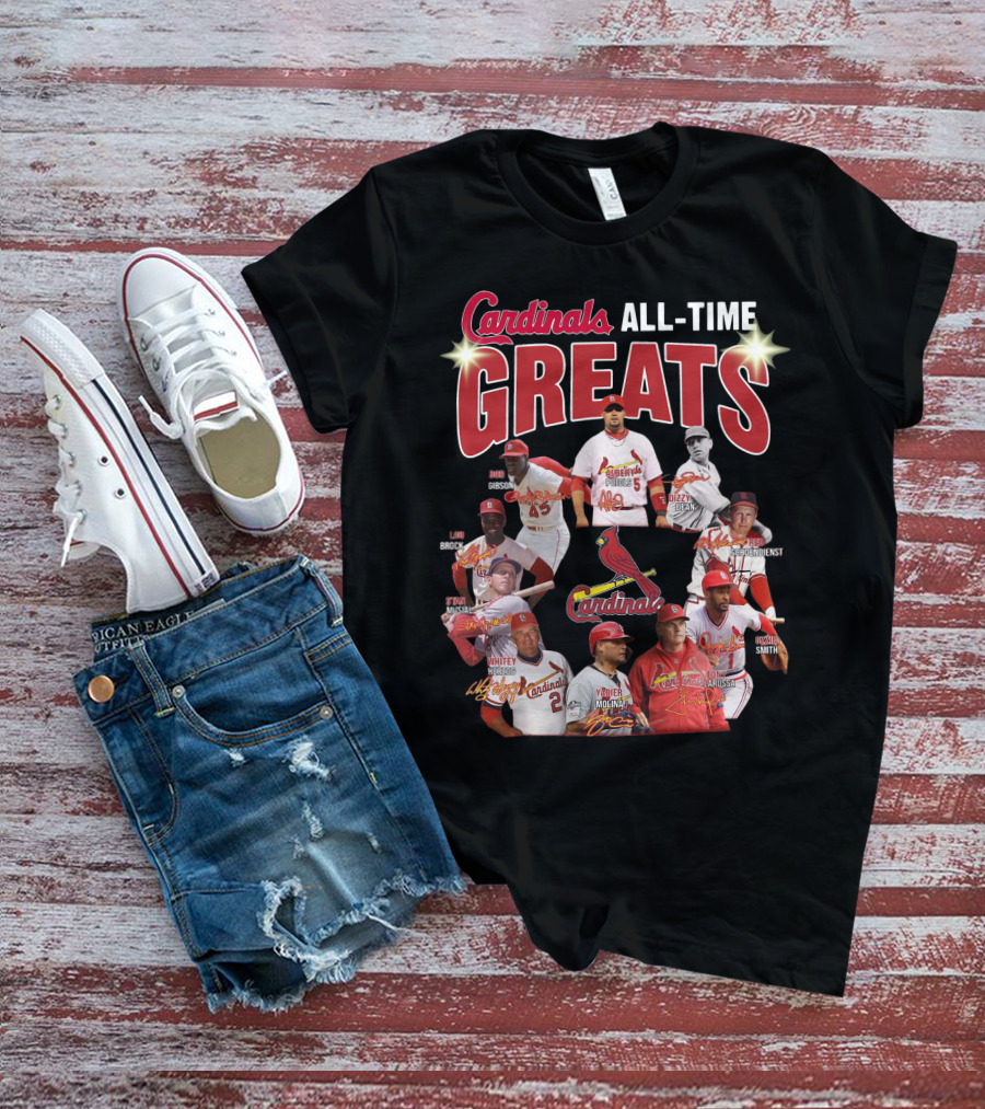 Cardinals All-Time Greats Legends Bob Gibson Lou Brock Stan Musial Ozzie Smith Tony La Russa T-Shirt