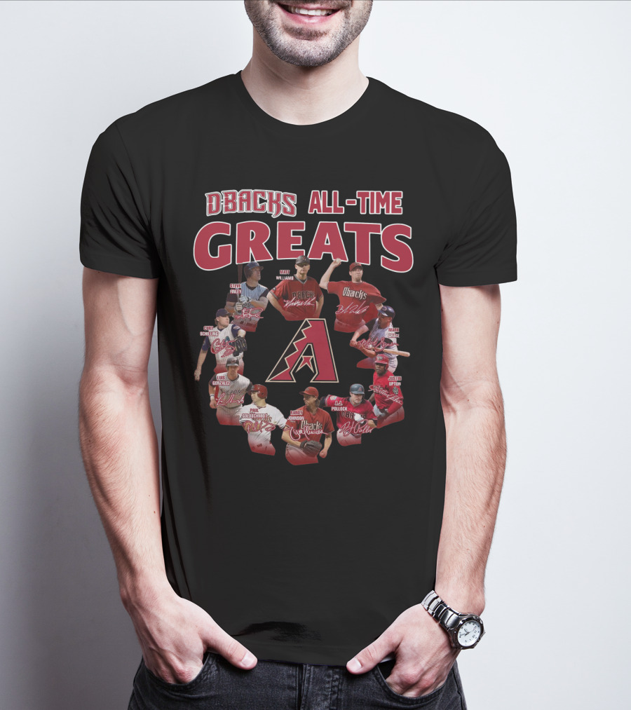DBacks All-Time Greats Randy Johnson Luis Gonzalez Matt Williams Paul Goldschmidt Mark Grace A.J. Pollock Steve Finley Justin Upton Brandon Webb T-Shirt