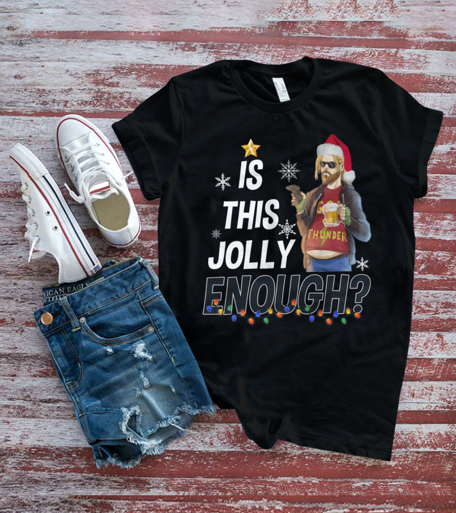 Is This Jolly Enough Thor Thunder Santa Hat Retro Holiday T-Shirt