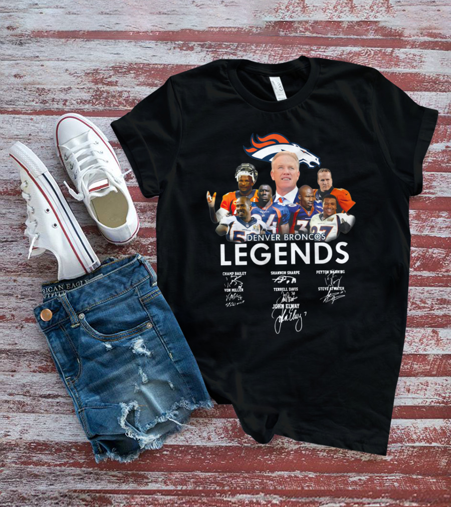 Denver Broncos Legends John Elway Peyton Manning Von Miller Terrell Davis Shannon Sharpe Steve Atwater Champ Bailey T-Shirt
