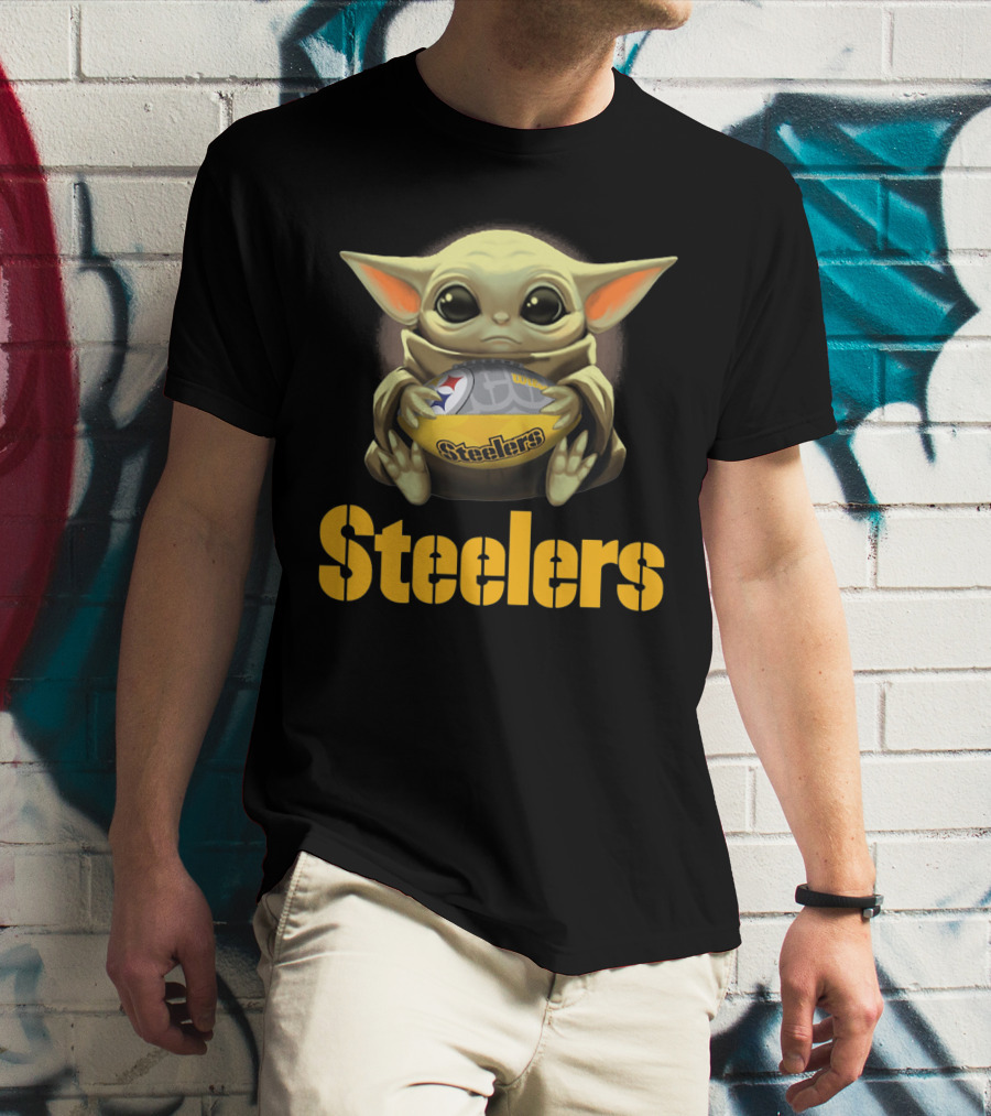 Baby Yoda Steelers Hug Football T-Shirt