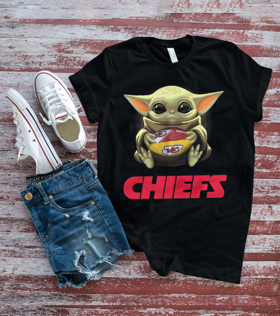 Baby Yoda Hugging Kansas City Chiefs Football T-Shirt