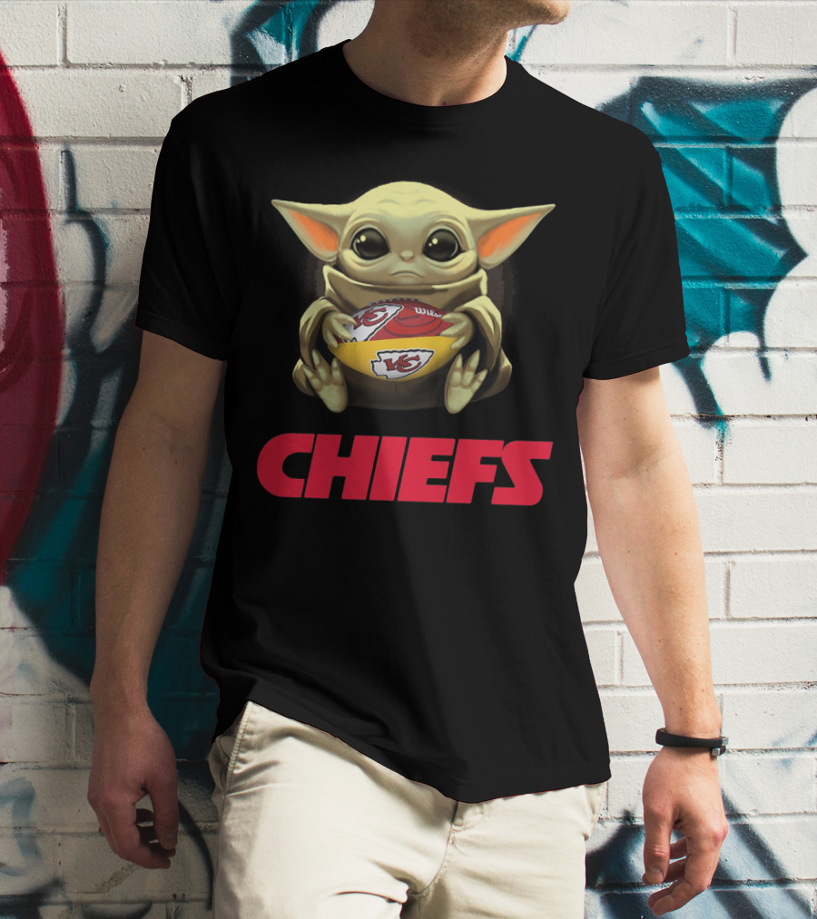 Baby Yoda Hugging Kansas City Chiefs Football T-Shirt