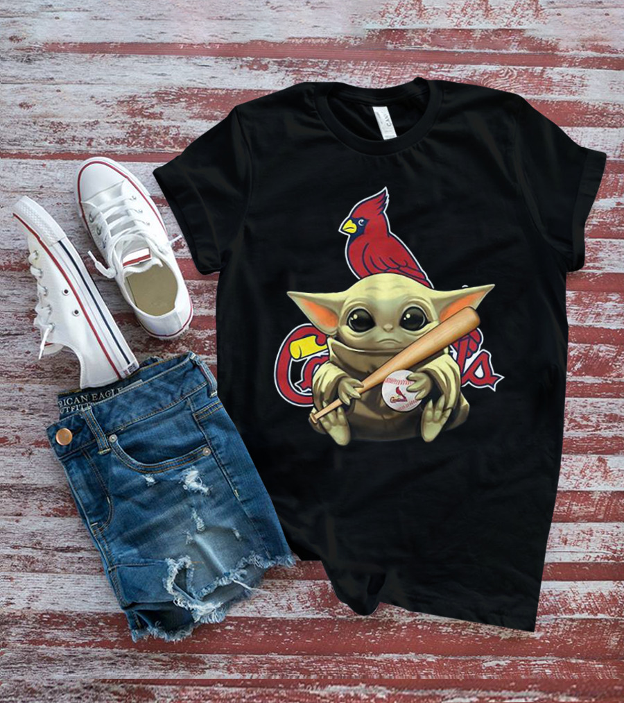 Baby Yoda St. Louis Cardinals Baseball Bat And Ball With Cardinal T-Shirt
