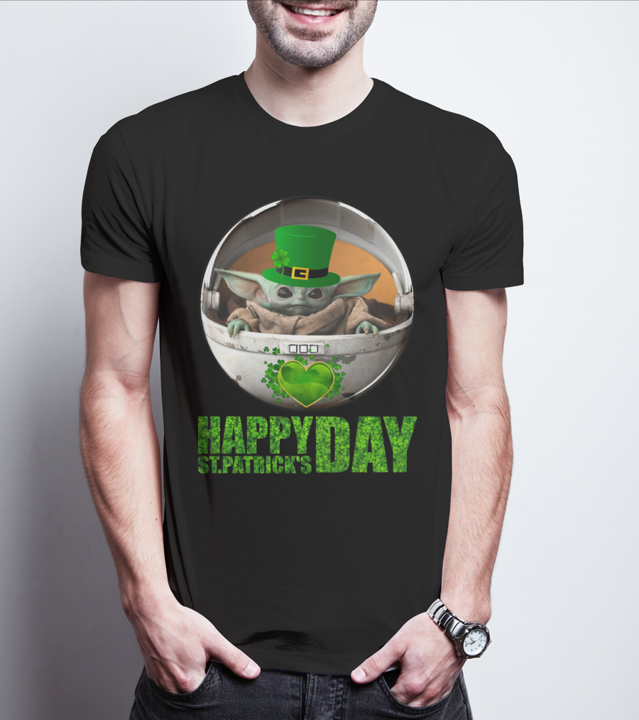 HAPPY ST PATRICK'S DAY BABY YODA SHAMROCK HAT HEART T-Shirt