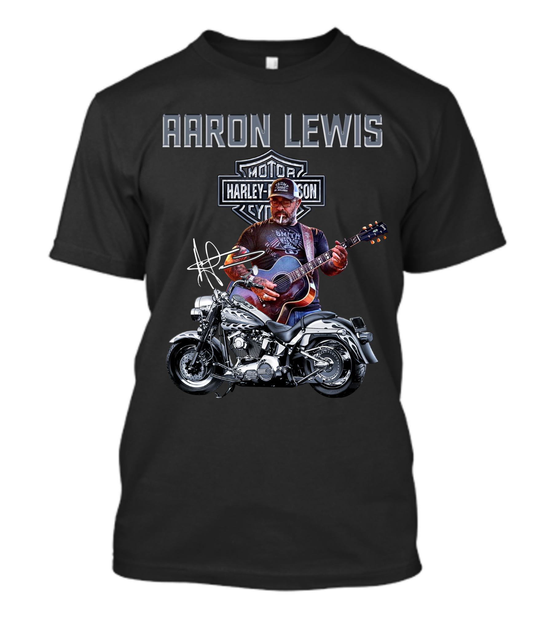 Aaron Lewis Harley Davidson Motorcycle And Guitar T-Shirt