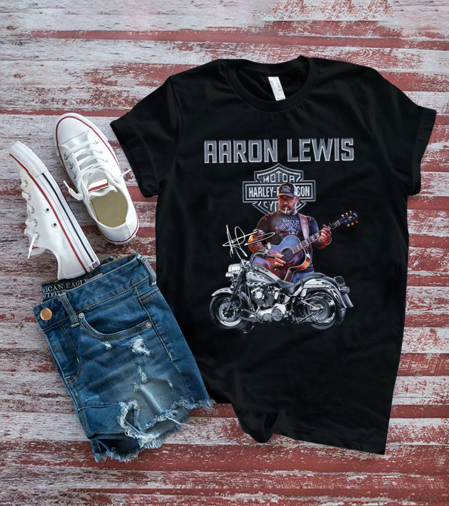 Aaron Lewis Harley Davidson Motorcycle And Guitar T-Shirt
