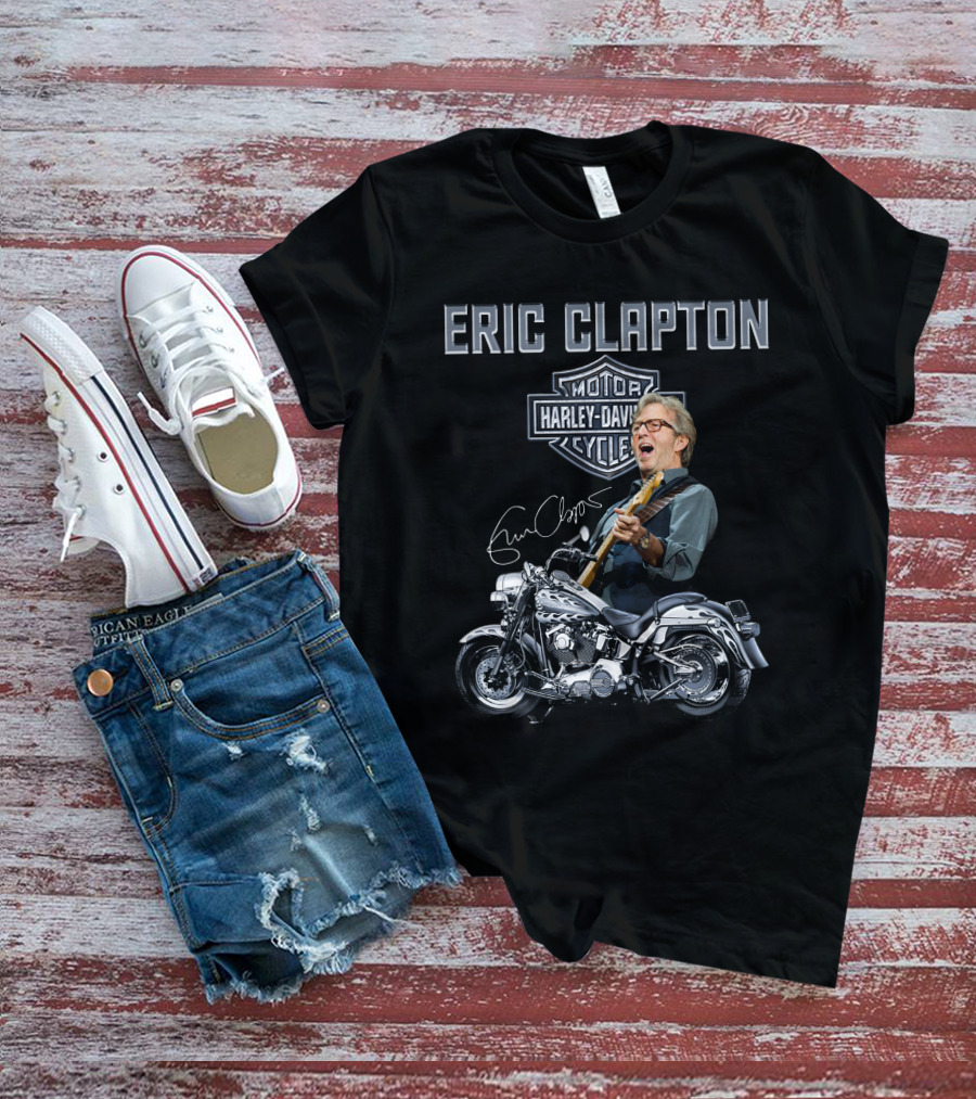 Eric Clapton Harley Davidson Motorcycles Signature Vintage Style T-Shirt