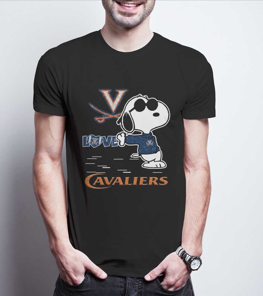 Snoopy Love Virginia Cavaliers V Logo And Heart T-Shirt
