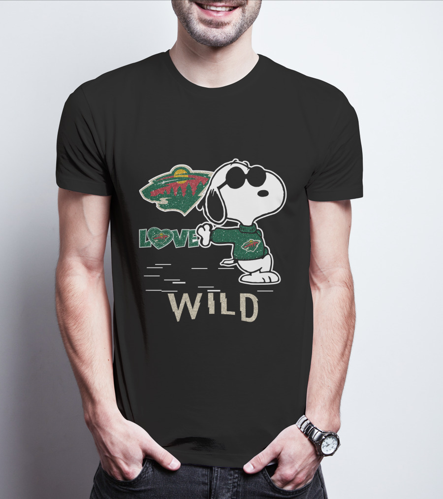 Snoopy Wearing Minnesota Wild Hockey Jersey With Love Wild Logo Elements T-Shirt