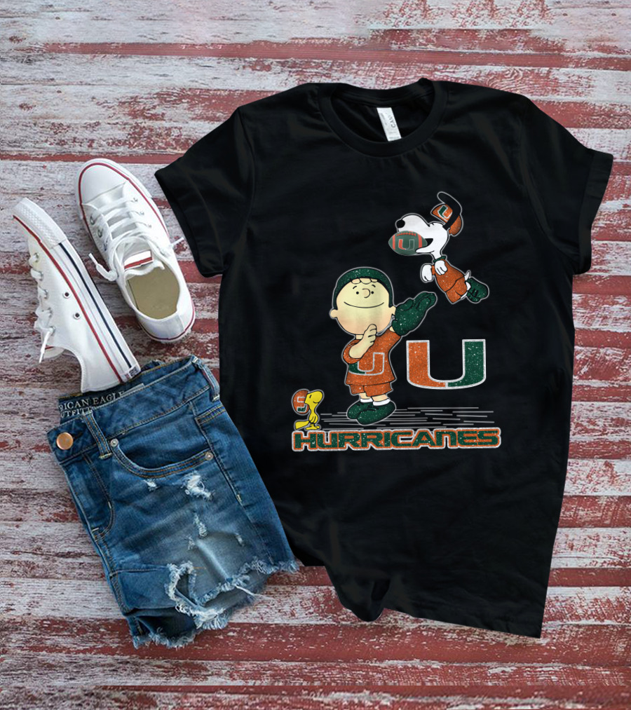 Snoopy And Woodstock Miami Hurricanes Football Team Enthusiasm T-Shirt