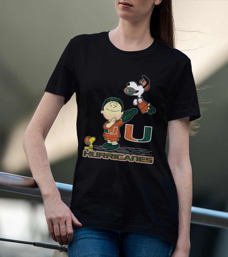 Snoopy And Woodstock Miami Hurricanes Football Team Enthusiasm T-Shirt