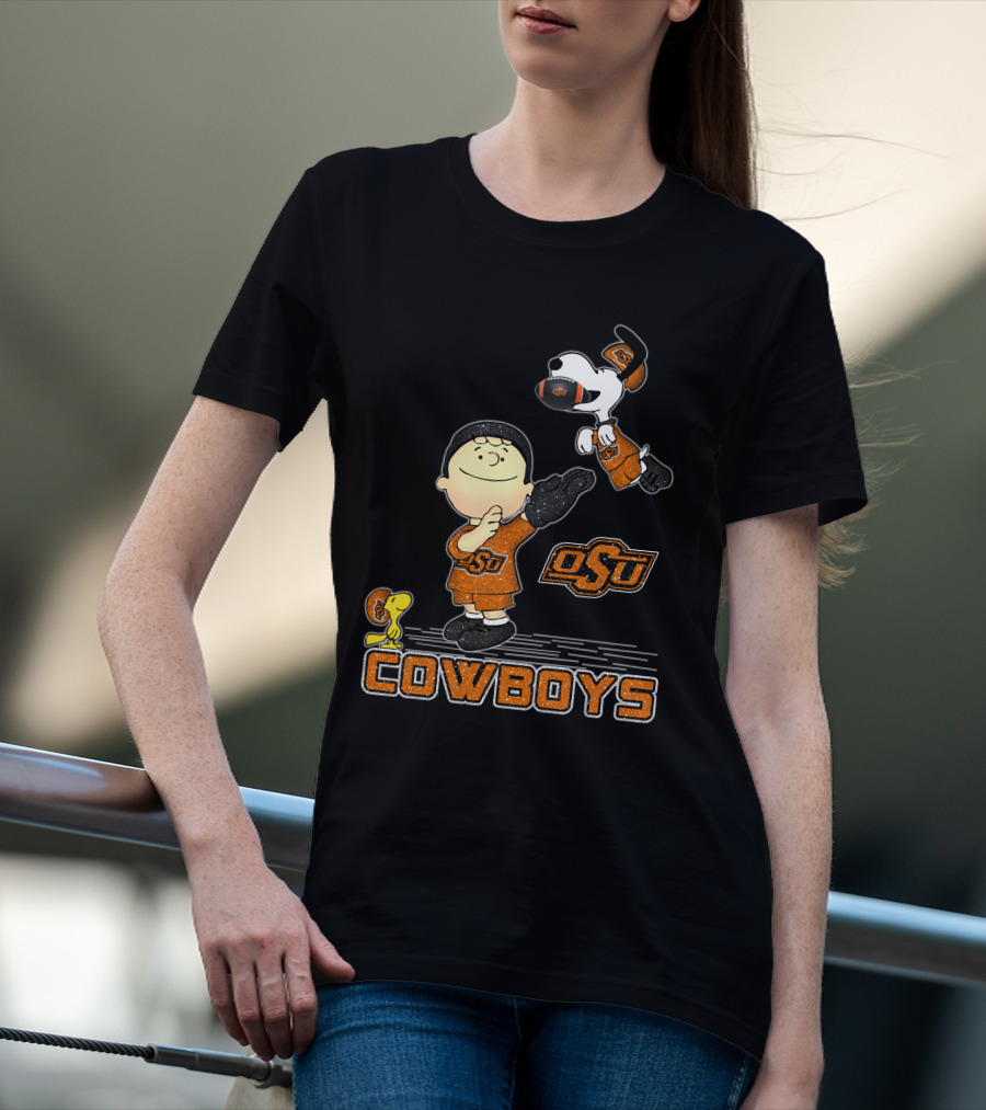 Snoopy OSU Oklahoma State Cowboys Football Charlie Brown Woodstock T-Shirt