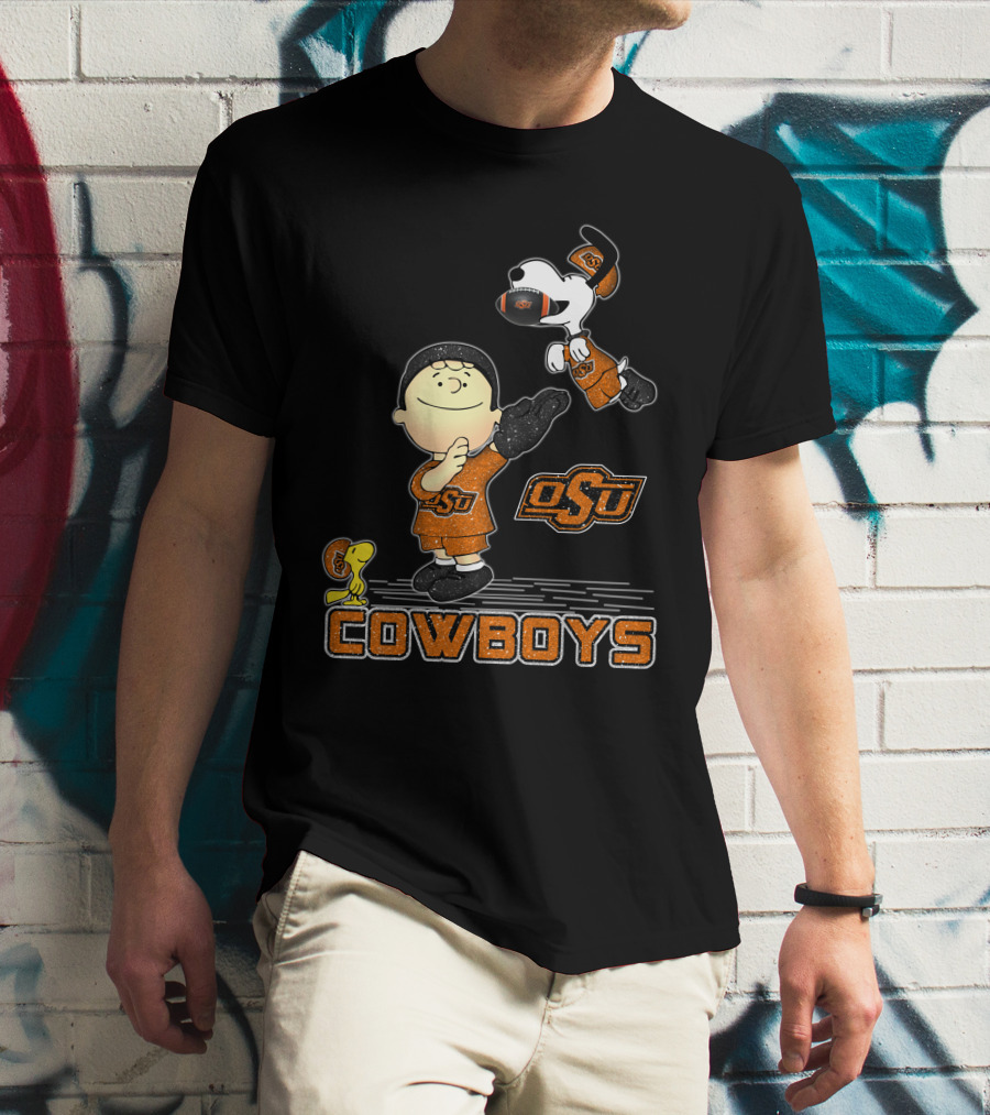 Snoopy OSU Oklahoma State Cowboys Football Charlie Brown Woodstock T-Shirt