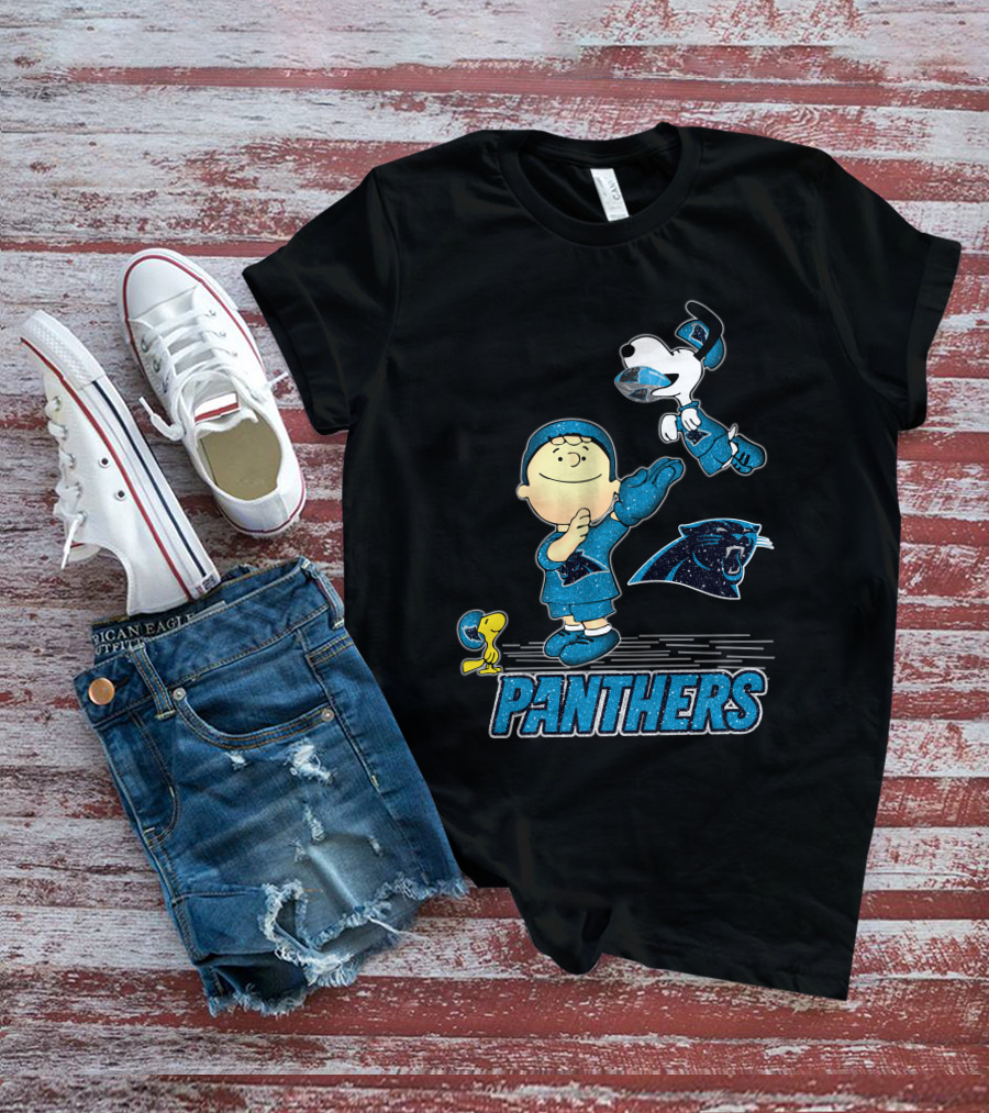 Snoopy And Woodstock Celebrate With Carolina Panthers Football Fun T-Shirt