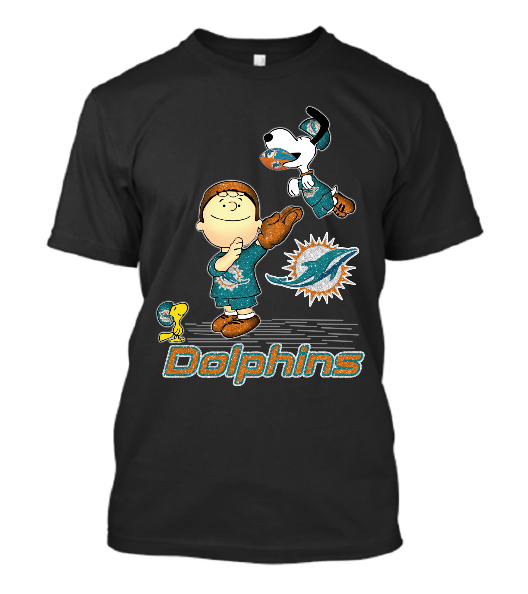 Snoopy And Woodstock Love Miami Dolphins Football T-Shirt