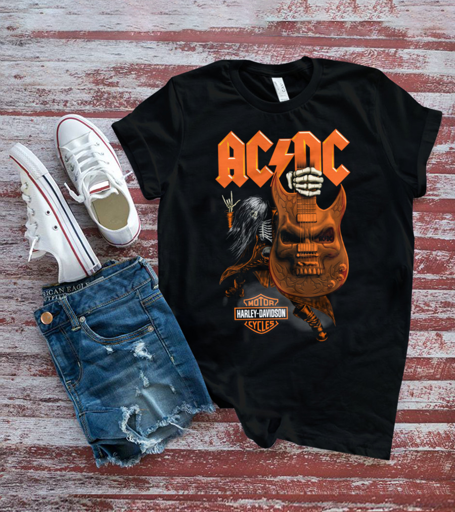 Acdc Harley Davidson Skeleton Guitarist Rock Icon T-Shirt