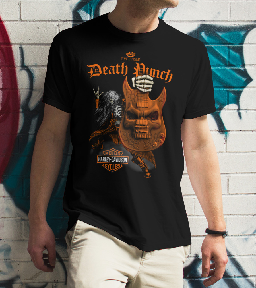 Five Finger Death Punch Harley Davidson Cycles Skeleton Guitar T-Shirt