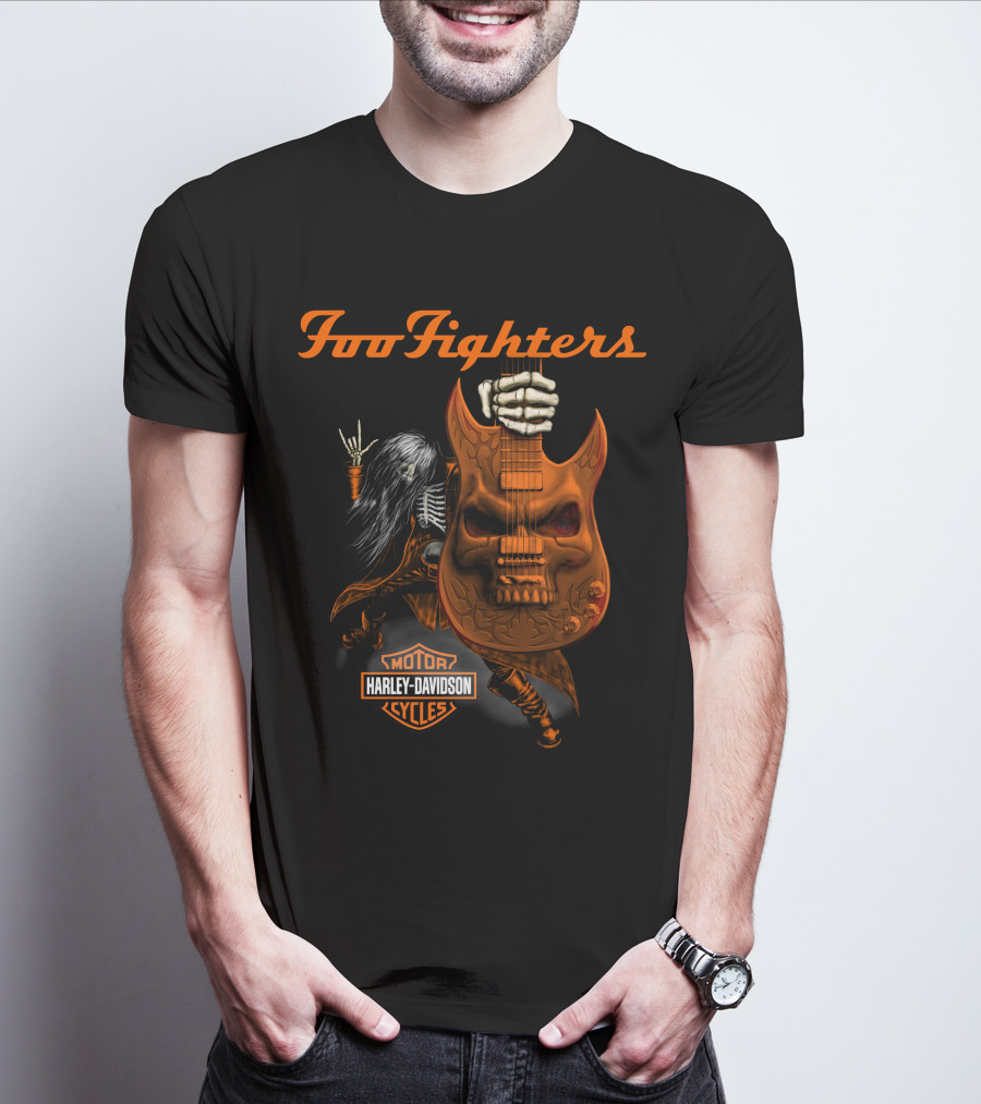 Foo Fighters Harley Davidson Skull Guitar T-Shirt