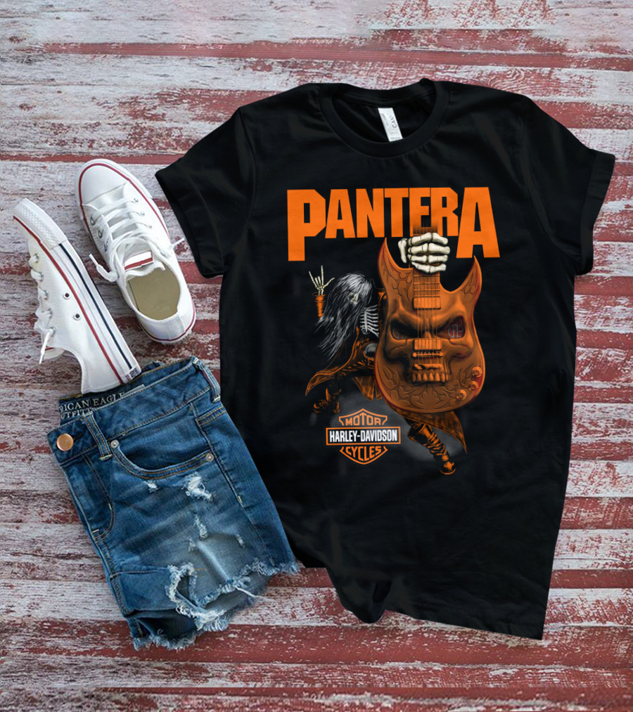 Pantera Harley Davidson Cycles Skeleton Guitar T-Shirt