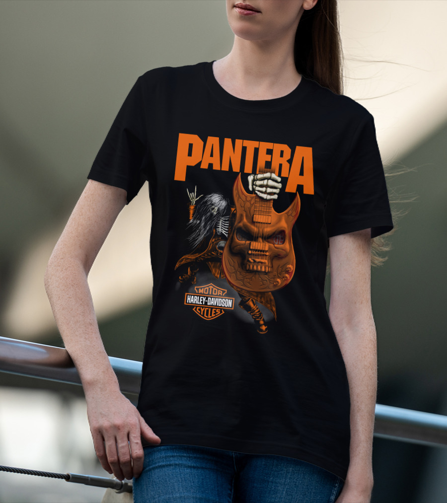 Pantera Harley Davidson Cycles Skeleton Guitar T-Shirt