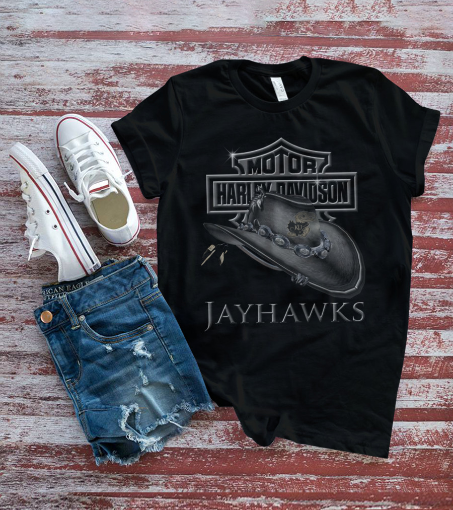 Motor Harley Davidson Ku Jayhawks Cowboy Hat T-Shirt