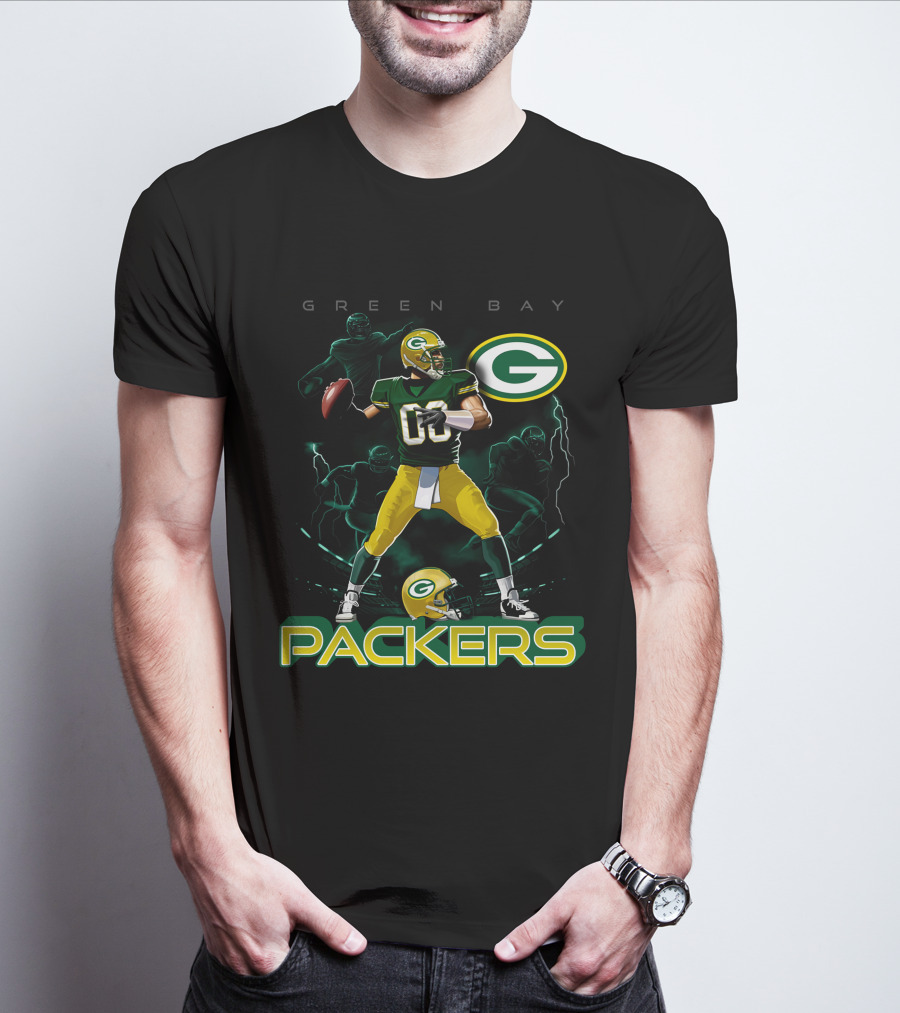 Green Bay Packers Quarterback Action And Helmet T-Shirt