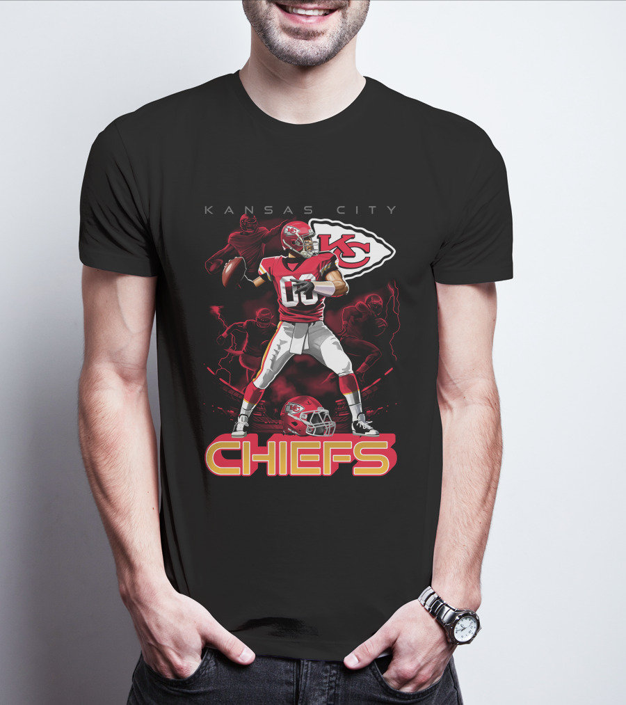 Kansas City Chiefs Football Player With Kc Helmet T-Shirt