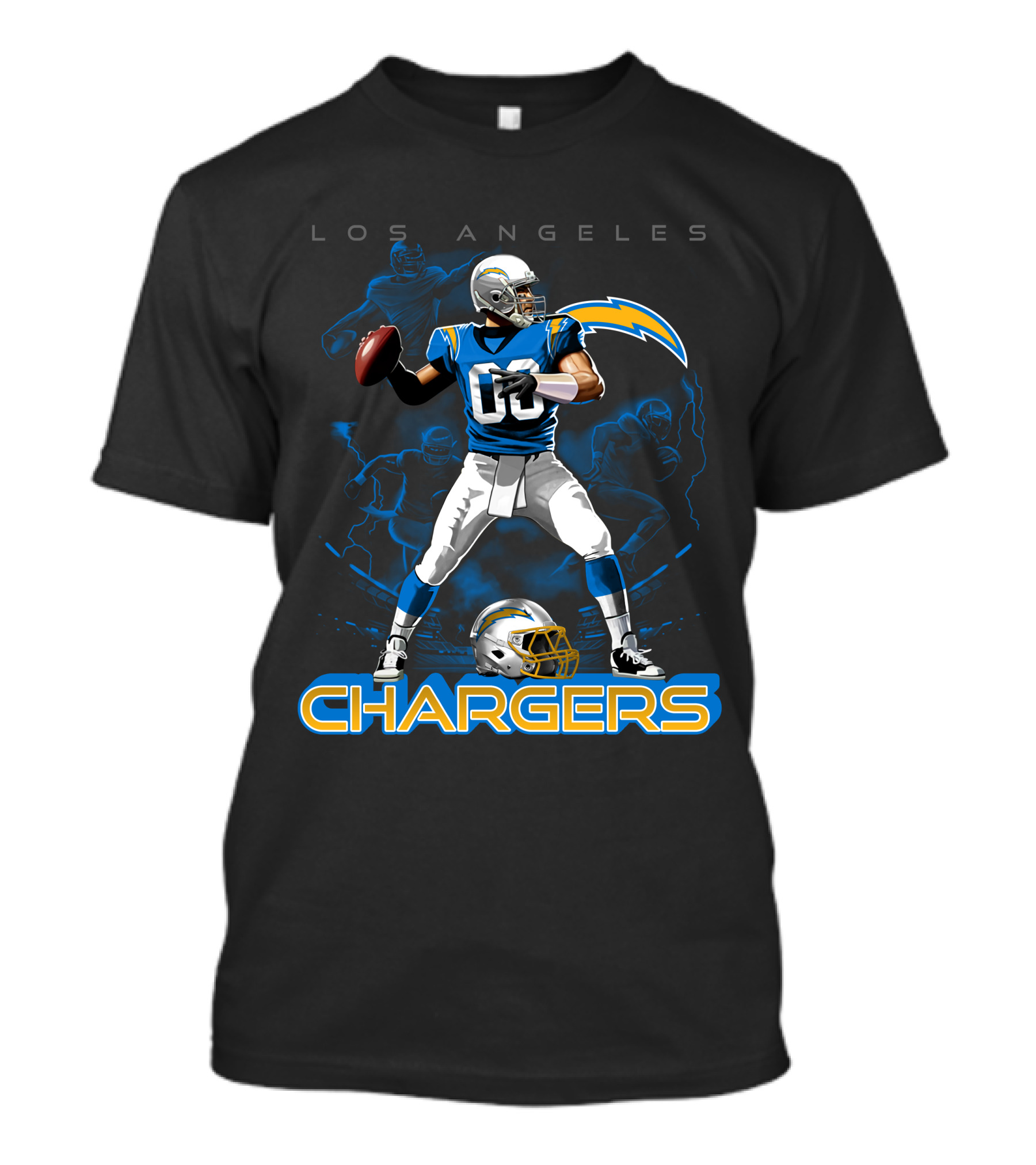 Los Angeles Chargers Football Player With Helmet And Lightning Bolt T-Shirt