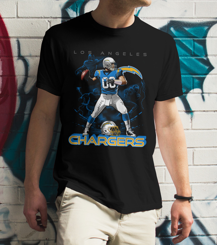 Los Angeles Chargers Football Player With Helmet And Lightning Bolt T-Shirt