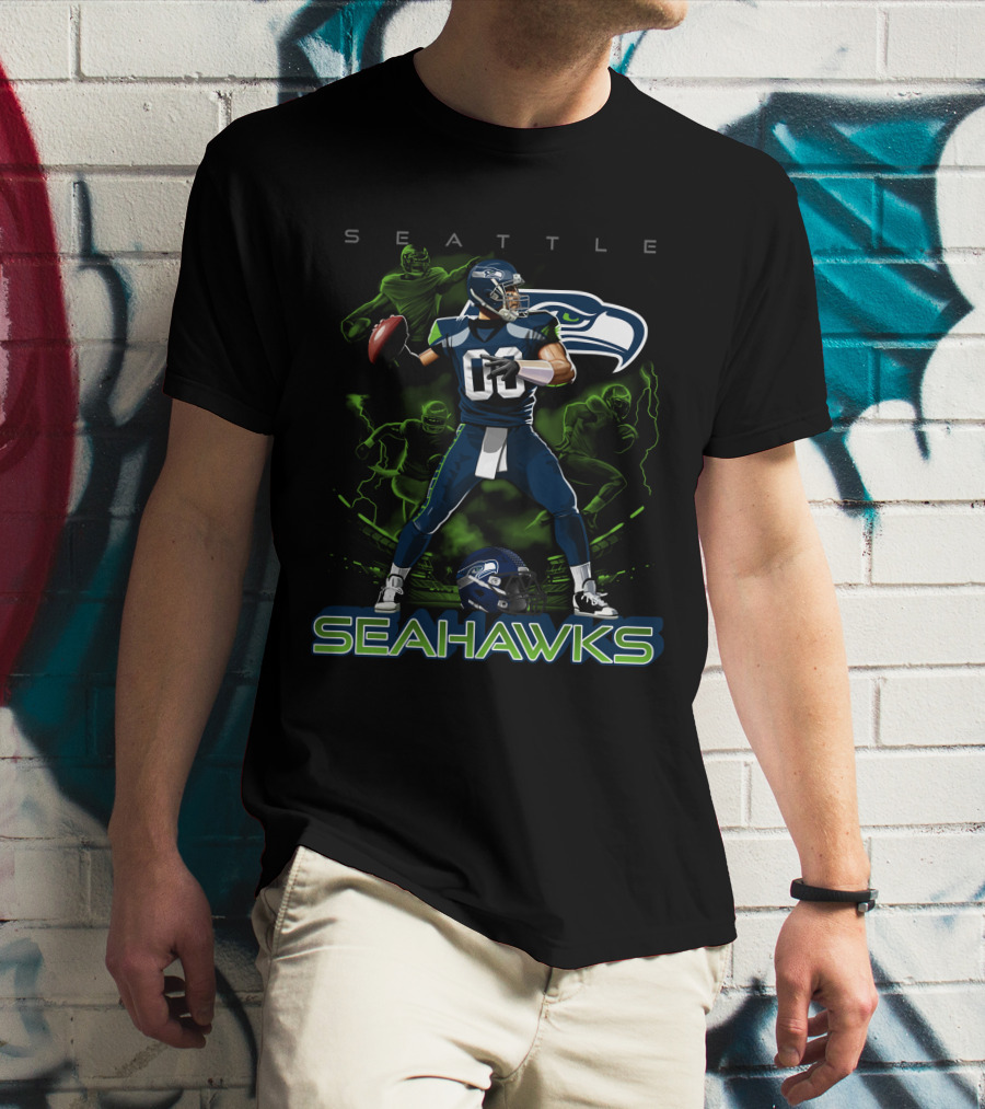 Seattle Seahawks 03 Football Player With Helmet And Neon Green Accents T-Shirt