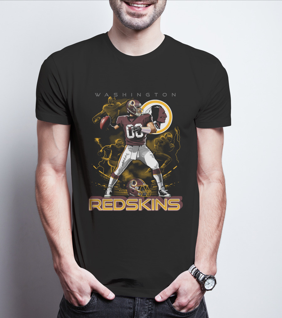 Washington Redskins Football Player With Team Logo And Helmet T-Shirt