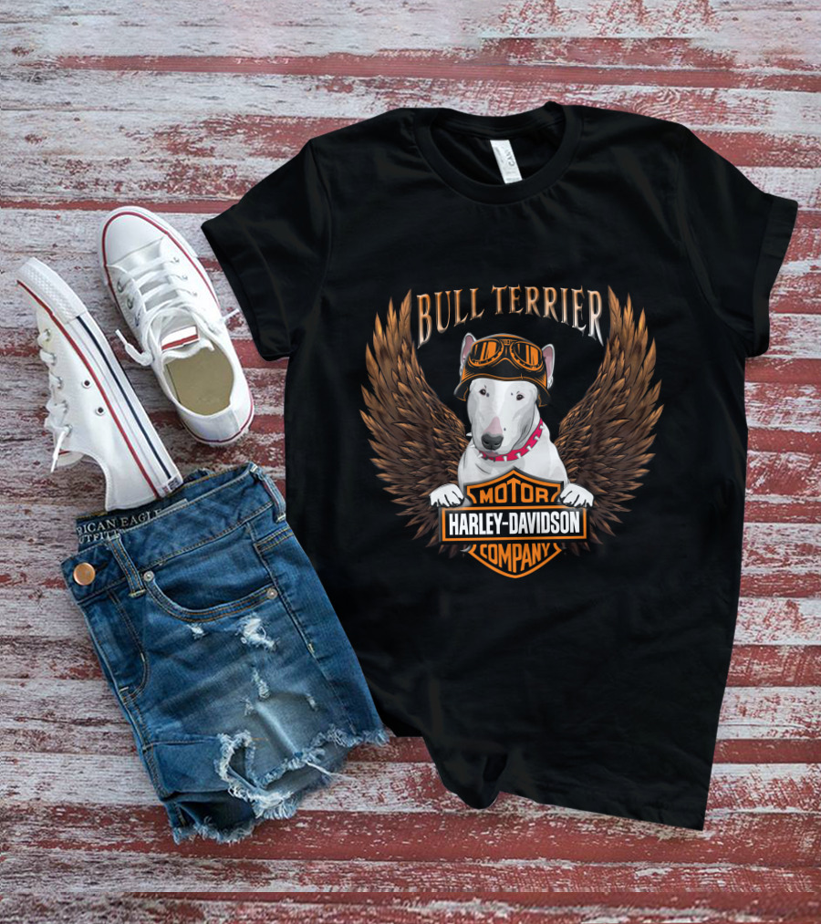 Bull Terrier Harley Davidson Motor Company Wings T-Shirt