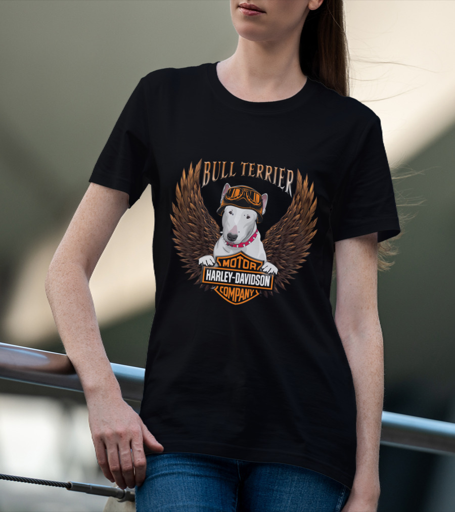 Bull Terrier Harley Davidson Motor Company Wings T-Shirt